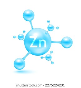 Zinc mineral in the form of atoms molecules blue glossy. Zinc icon 3D isolated on white background. Minerals vitamin complex. Medical and science concept. Vector EPS10 illustration. svg