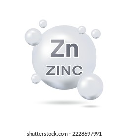 The zinc mineral icon is highlighted on a white background. Vector 3d illustration. Food additive. Medical or pharmacy concept.