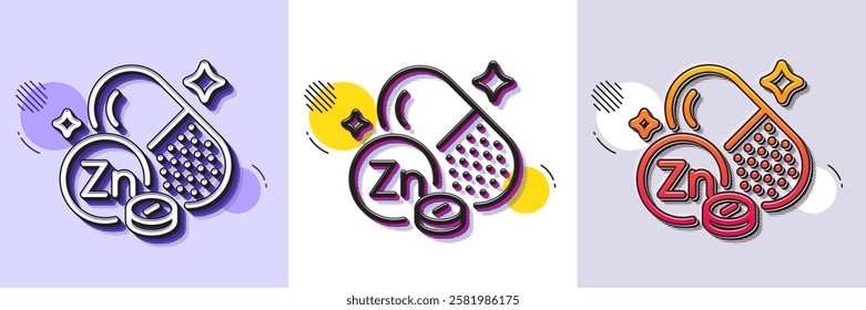 Zinc mineral line icon. Halftone dotted pattern. Gradient icon with grain shadow. Chemical element Zn sign. Capsule or pill symbol. Line zinc mineral icon. Various designs. Vector