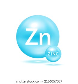 La molécula de zinc es azul. Ecología y concepto bioquímico. Esferas aisladas sobre fondo blanco. Ilustración de vectores 3D.