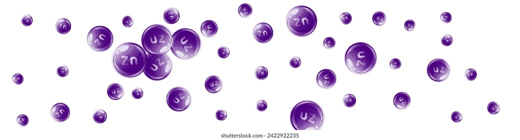 Zinc round capsules scattered randomly.  Beauty treatment and nutrition skin care.   Essential vitamins vector illustration.  Wellness concept.