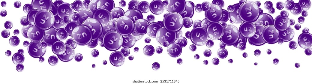 Cápsulas redondas de zinc dispersas al azar.  Tratamiento de belleza y nutrición cuidado de la piel.   Ilustración vectorial de vitaminas esenciales.  Concepto de vida saludable.