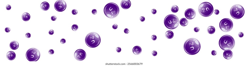 Zinc round capsules scattered randomly.  Beauty treatment and nutrition skin care.   Medical and scientific background.  Wellness concept.