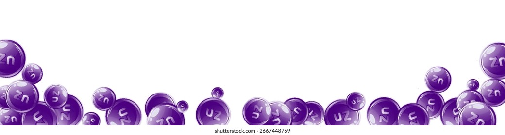 Zinc round capsules scattered randomly.  Beauty treatment and nutrition skin care.   Wellness concept. Medical and scientific background. 