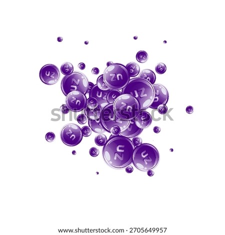 Zinc round capsules scattered randomly.  Beauty treatment and nutrition skin care.   Medical and scientific background.  Wellness concept.
