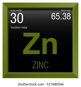 Zinc symbol. Element number 30 of the Periodic Table of the Elements - Chemistry - Green frame with black background