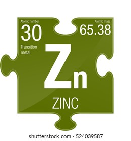 Zinc symbol. Element number 30 of the Periodic Table of the Elements - Chemistry - Puzzle piece with green background