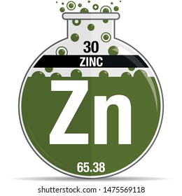 Zinc symbol on chemical round flask. Element number 30 of the Periodic Table of the Elements - Chemistry. Vector image