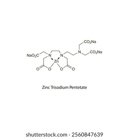 Zinc Trisodium Pentetate flat skeletal molecular structure chelator drug used in heavy, radioactive metal poisoning treatment. Vector illustration scientific diagram.