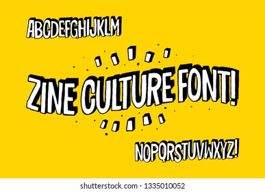 Zine Culture Font. Hand Drawn Cartoon Typography Artwork. Simple Cartoon Art Alphabet. Vector design elements.