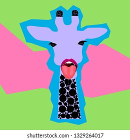 zine giraffe with open mouth.