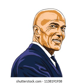 Zinedine Zidane Zizou Vector Illustration Portrait. Madrid, July 20, 2018