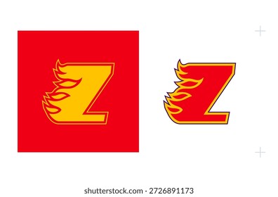 Z-Initial-Logo mit Flammen, inspiriert durch den feurigen Wettbewerbsgeist. Einzeln auf weißem Hintergrund.
