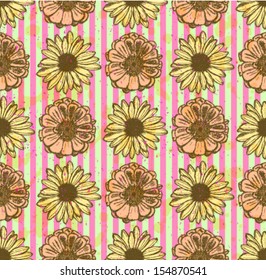 Zinnia and daisy, vector seamless pattern