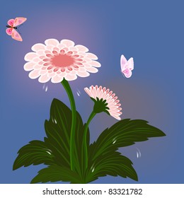 Zinnia flower with butterflies vector card.
