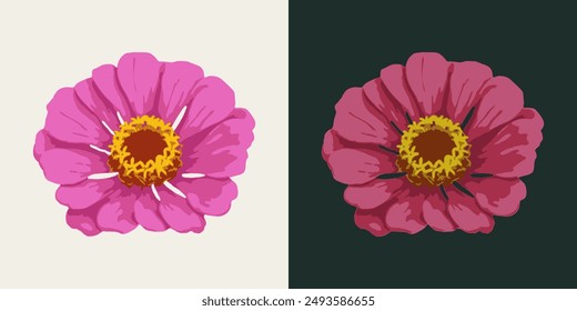 Zinnia Blütenkopf. Einzelne isolierte Illustration Bild-Tracing, bereinigte und vereinfachte Darstellung. Realistischer Stil. Nicht KI.