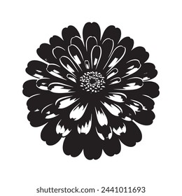 Zinnia Flower Silhouette - Elegant Floral Outline on White Background