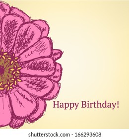 Zinnia flower, vector sketch background 