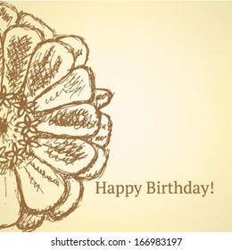 Zinnia flower, vector sketch background 