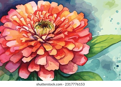 Zinnia flower watercolor vector art illustration. Generative AI.