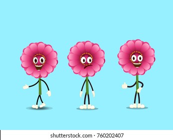 Zinnia Flowers with Expressions - Cartoon Vector Image