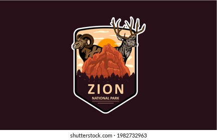 Zion National Park Emblem Vector Illustration