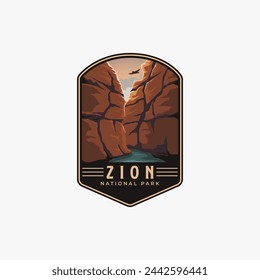 Zion National Park Logo Abzeichen Emblem Vektor Illustration Design, Canyon und Fluss Design