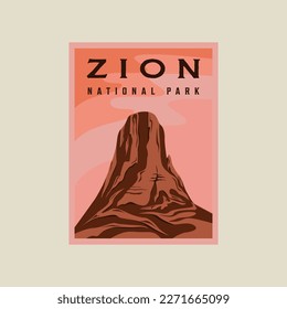 zion national park minimalist vintage poster illustration template graphic design. canyon rock mountain banner for travel business with simple landscape view