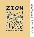 Zion National Park mono line vintage design for t-shirt, sticker and other outdoor design