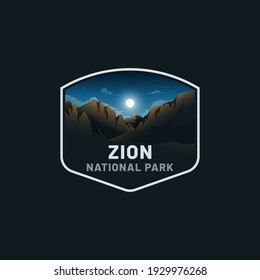 Zion national park night badge illustration design sticker vector