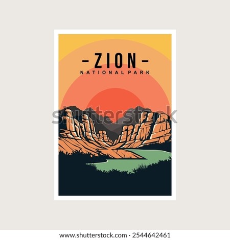 Zion National Park poster vector illustration design, canyon and river poster