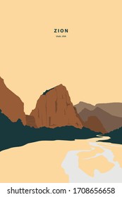 Zion national park Utah characteristic nature scenery view. Vector illustration drawing of my own.