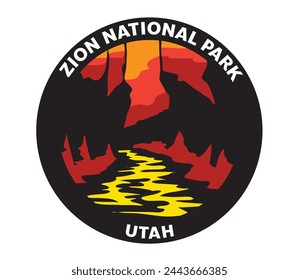Zion National Park Utah Vector Logo Sunset Tunnel