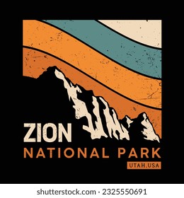 Zion National Park vector illustration in vintage style for t-shirt design, posters and other uses