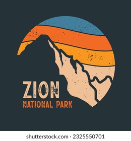 Zion National Park vector illustration design in sunset vintage style for t-shirt design, posters, and other uses