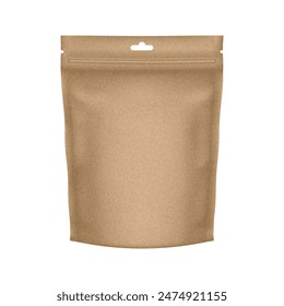 Zip bag - blank mockup template. Flexible doy pack. Brown kraft paper texture. Sachet pouch for coffee, candy, shack or nuts. Zipper food bag. Doypack