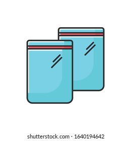 Zip Bag Blue RGB Color Icon. Empty Plastic Transparent Package. Food Ziplock Packet, Pvc Sachet. Snack Waterproof Pouch. Isolated Vector Illustration