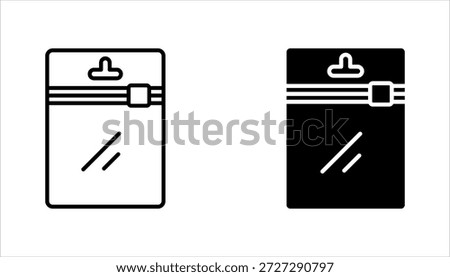 Zip bag icons set. Outline set of vacuum zipper bag, vector illustration on white background