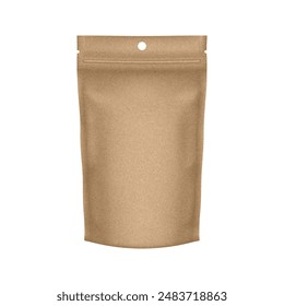 Zip bag with kraft paper texture. Brown doy pack.  Sachet pouch for coffee, candy, shack or nuts. Zipper food bag. Doypack	