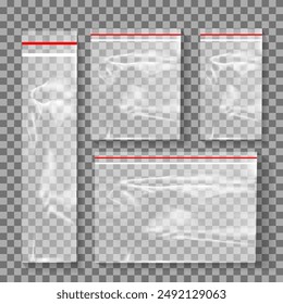 Zip bags of different sizes on a transparent background. Vector illustration