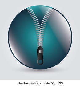 Zip blue zipper button cloth metal teeth icon. Isolated and flat illustration. 
