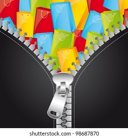 zip with colorful gifts, background. vector illustration