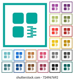 Zip component flat color icons with quadrant frames on white background