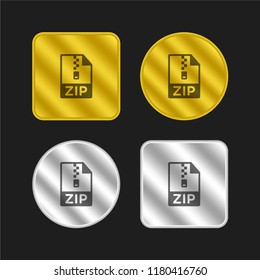 Zip compressed files extension gold and silver metallic coin logo icon design