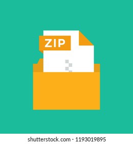 ZIP Compression Document File Format Flat Icon. Vector Illustration. File in a Folder