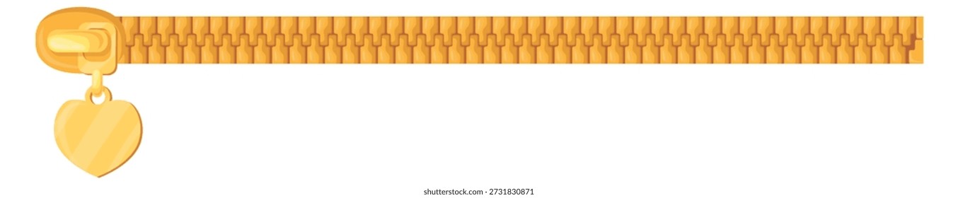 Zip fastener. Golden puller and teeth slider icon