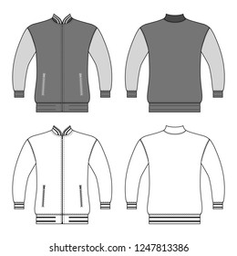 Zip fastener turleneck jacket man template (front, back views), vector illustration isolated on  background