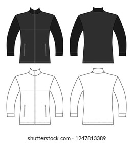 Zip fastener turleneck jacket man template (front, back views), vector illustration isolated on  background