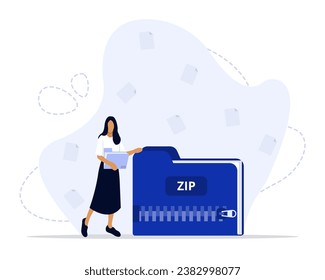 Zip file concept illustration. Suitable for landing page, ui, web, App intro card, editorial, flyer, and banner.
