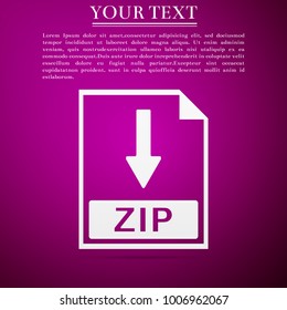 ZIP file document icon. Download ZIP button icon isolated on purple background. Flat design. Vector Illustration